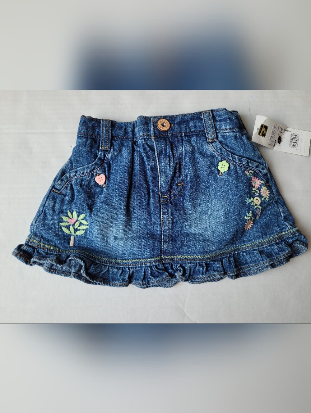 NEW OSH GOSH DENIM SKIRT RUFFLE HEM EMBROIDERY BABY INFANT GIRLS SIZE 12 MONTHS